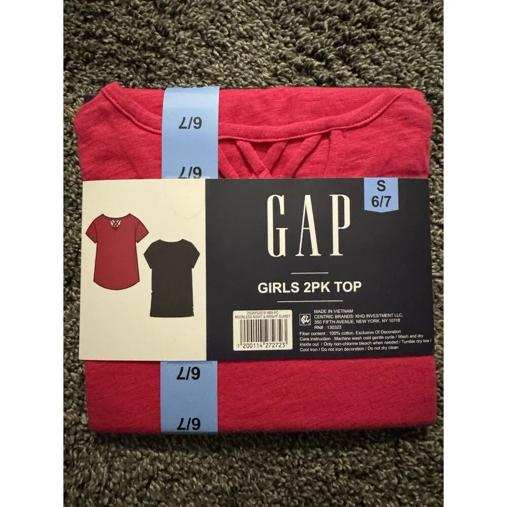 GAP Girls 2-Pack Tops Size 6/7 Black & Red Graphic Science Cotton Tee Set NWT